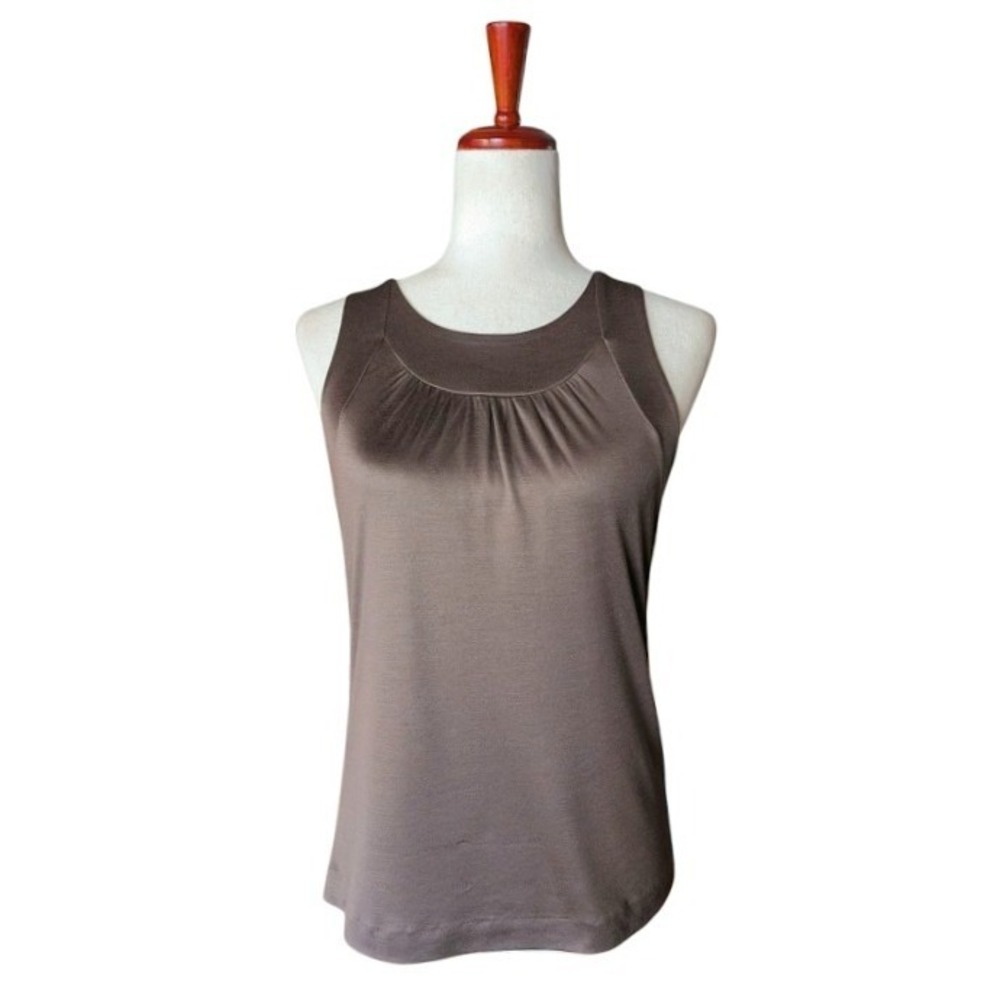 Jil Sander Brown 100% Silk‎ Gathered Neck Sleeveless Top Made in Italy Size L